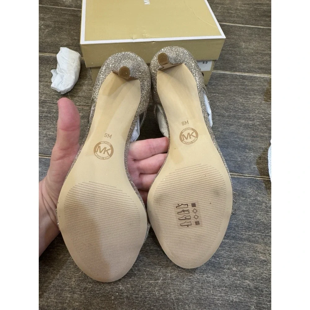 Michael Kors Ava Mid Glitter Mesh Heeled Sandal Size 9‎